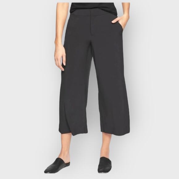 Athleta Size 2 Black Tribeca Wide Leg Crop Pants Snap Split Hem Athleisure Zip - Picture 7 of 11